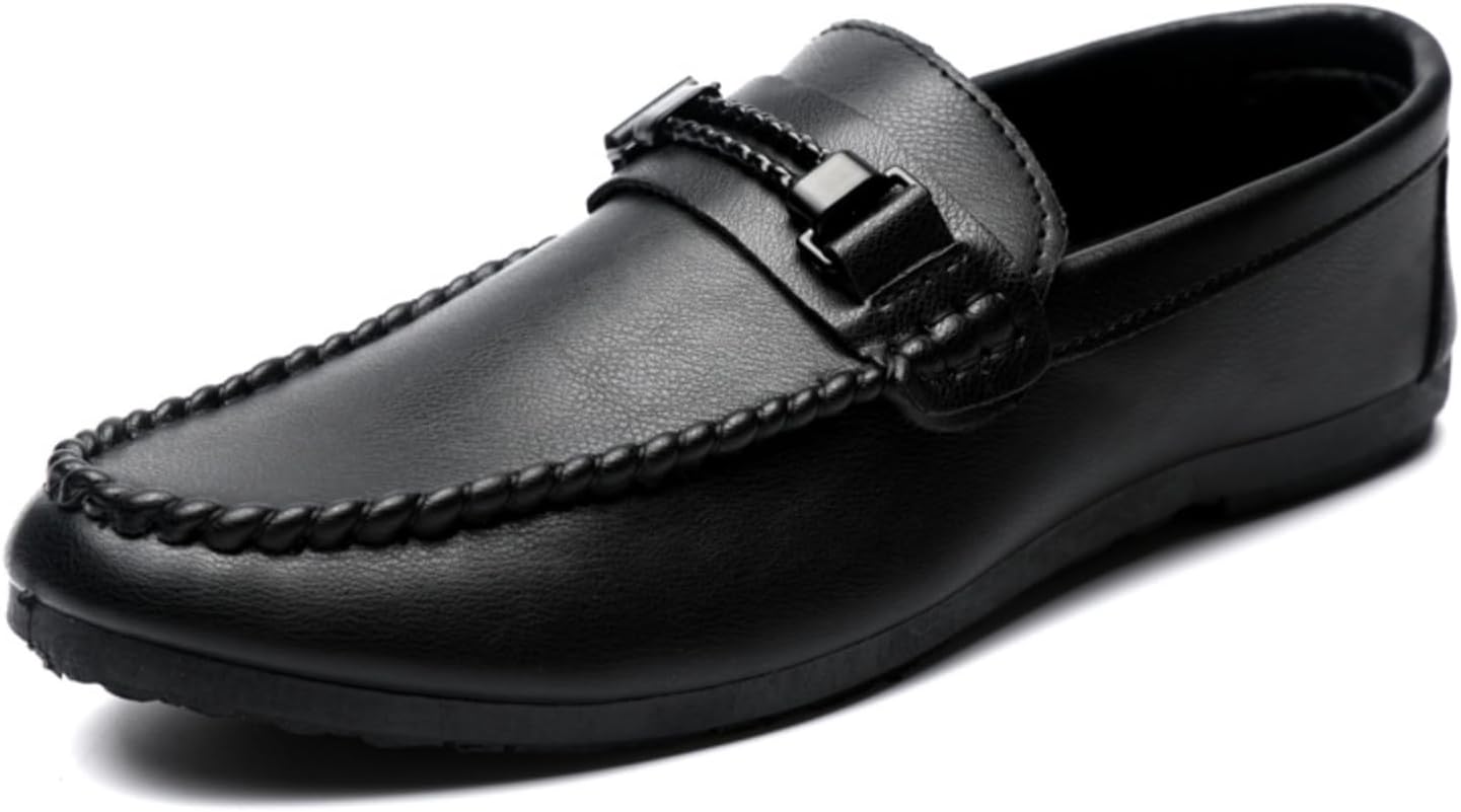 

Мужские кожаные лоферы-слипоны с плетеным узлом или металлической пряжкой, Мягкие повседневные туфли с комфортной резиновой подошвой для делового кэжуал и повседневной носки Kelibasi, черный