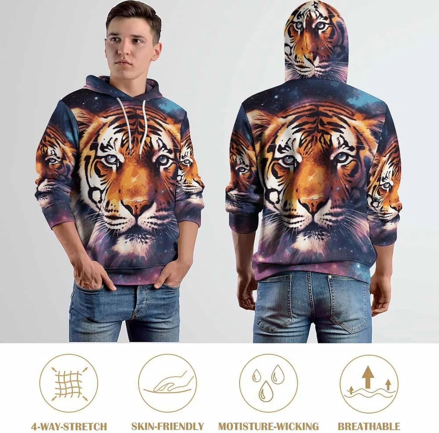 HMNBCD Толстовки с капюшоном Galaxy Tiger для женщин и мужчин, пуловер с капюшоном для мужчин, одежда для весны и осени, Style — фото 4