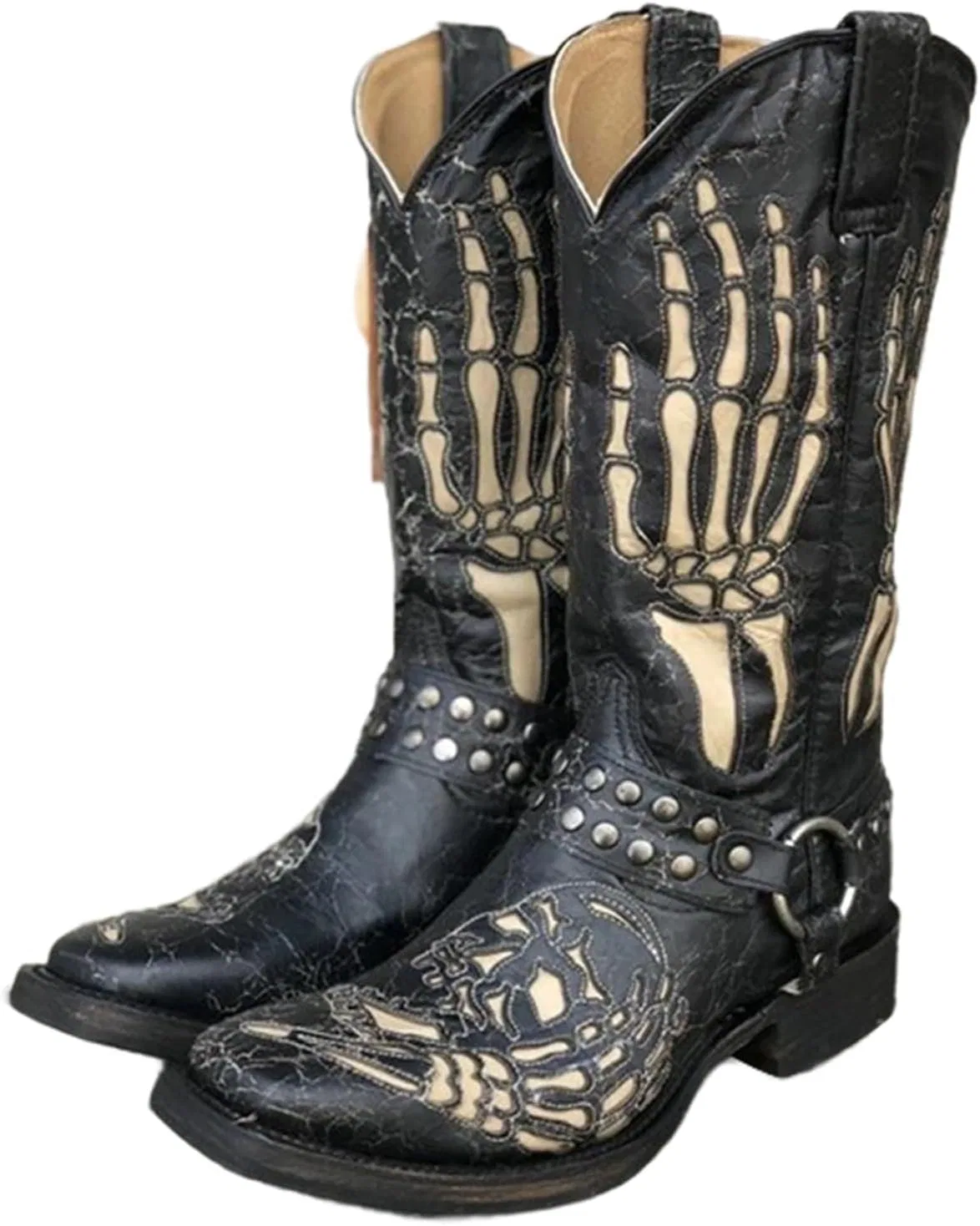 Ботинки Generisch Westernstiefel Mittelalter Schuhe Cowboy Stiefel Trachtenschuhe Western Stiefeletten Reitstiefel Cowboyboots Klassisch Cow Boy Retro, 01 Black