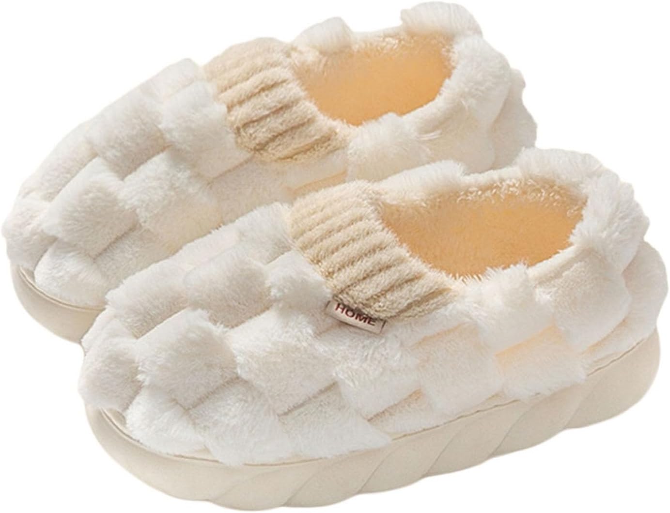 

Женские и мужские тапочки JadeRich с удобным искусственным мехом, с узором в виде шестиугольников, с амортизирующей подошвой, мягкие тапочки для дома и улицы, белый