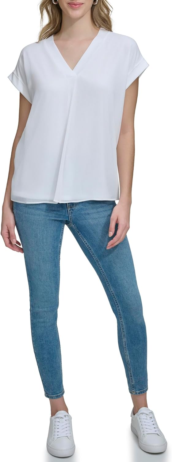 

Женский трикотажный топ без рукавов с V-образным вырезом Calvin Klein, Soft White