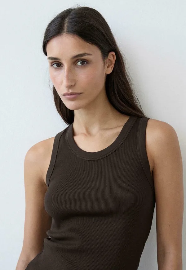 Футболка с коротким рукавом и контрастными деталями Massimo Dutti, Dark Brown — фото 4