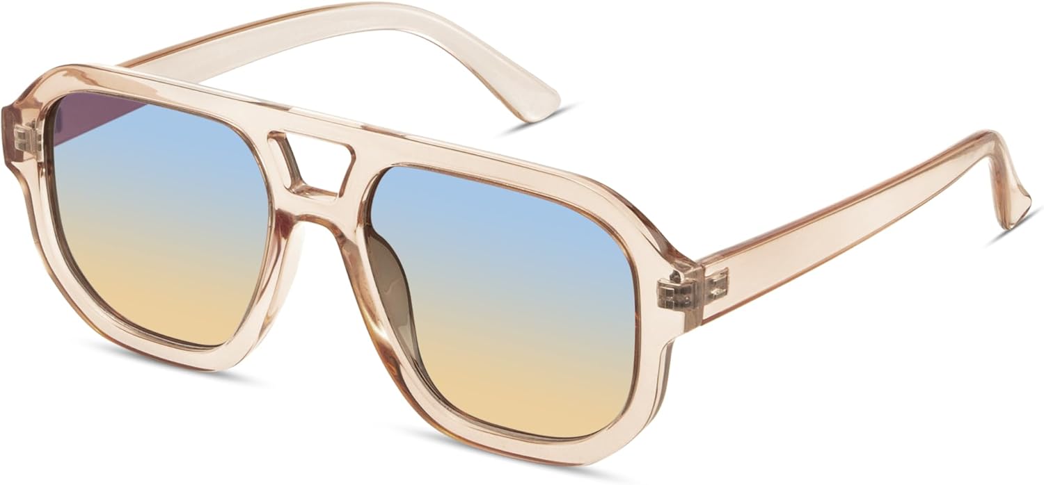 

livho Модные поляризованные квадратные солнцезащитные очки-авиаторы для женщин и мужчин, квадратная оправа, ретро-солнцезащитные очки для женщин и мужчин 2025 Shades, Clear Brown/Green Gradient Brown