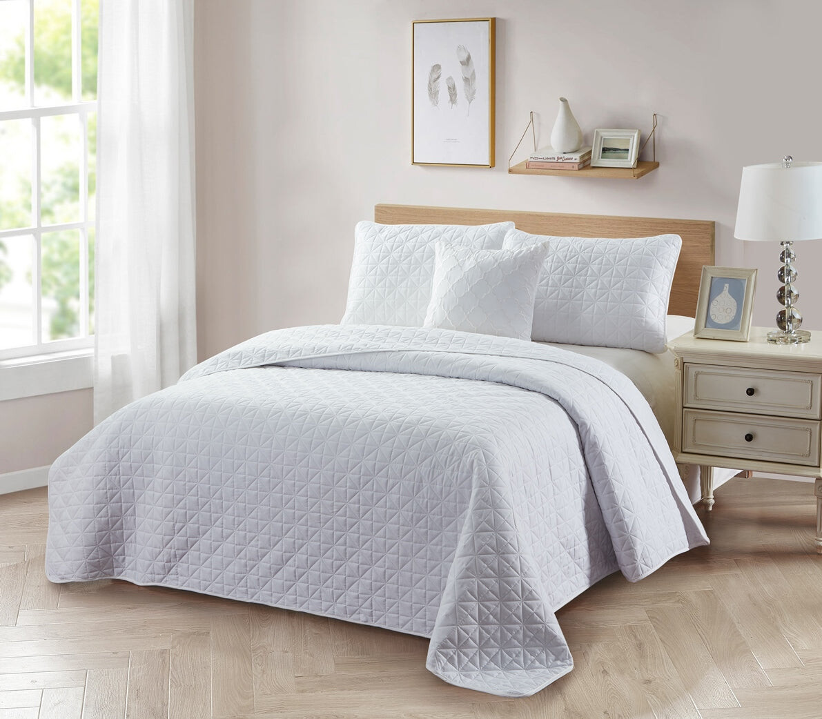 

Bibb Home Комплект однотонных одеял из 4 предметов с подушкой, цвет White