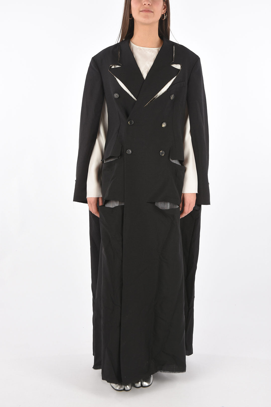 

Двубортное пальто Maison Margiela MM0 с вырезами, черный