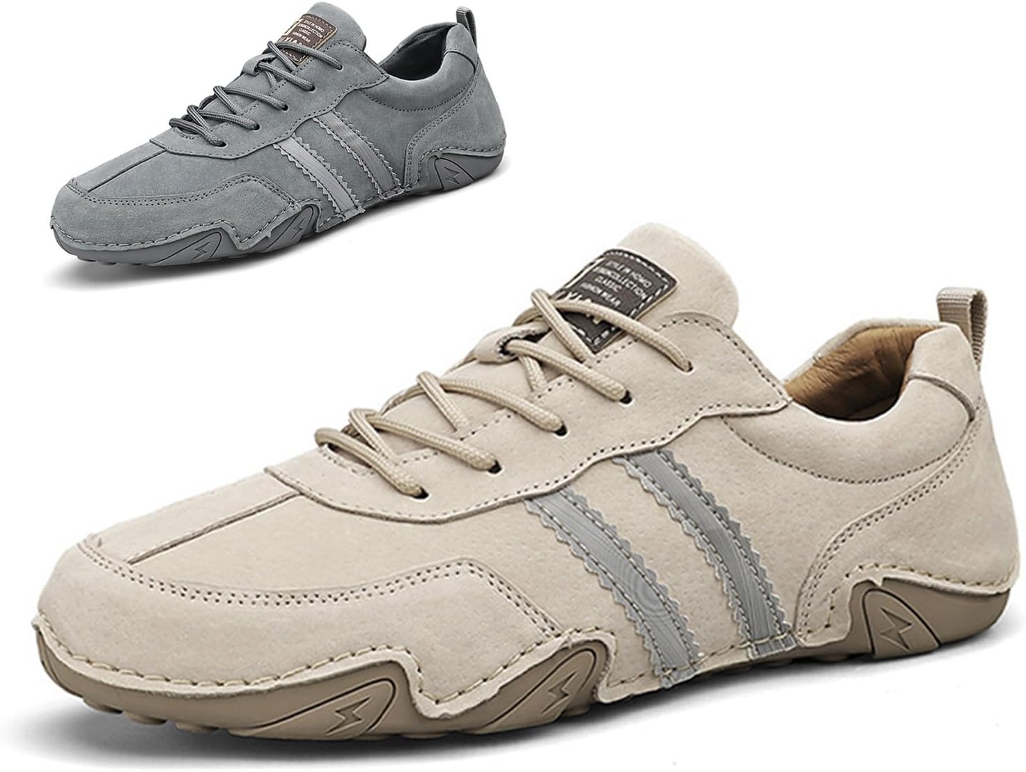 

Мужские ретро кроссовки ручной работы из замши на шнуровке с поддержкой свода стопы, модные повседневные легкие нескользящие походные кроссовки для походов, прогулок и повседневной носки Etoryoox, хаки