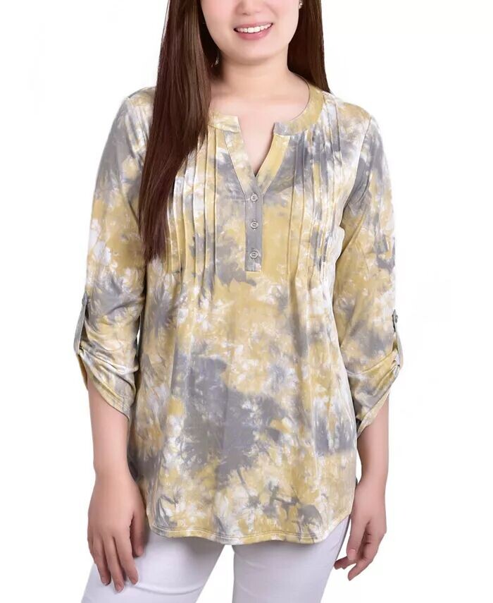 

Жаккардовый топ Petite с защипами и защипами на рукавах 3/4 NY Collection, желтый