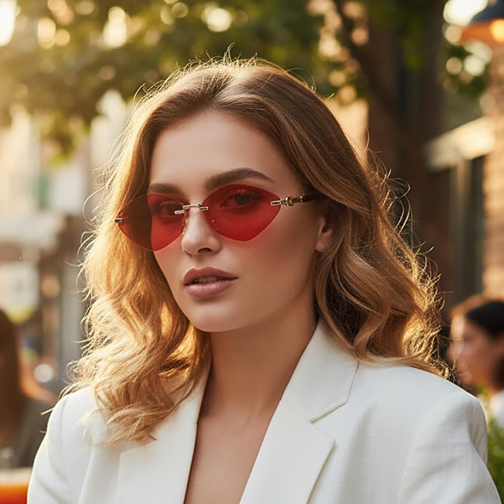 

Солнцезащитные очки Bullabulling в стиле ретро с ромбовидным рисунком для женщин. Модные солнцезащитные очки без оправы, узкая форма «ромб», защита от ультрафиолета UV400, Red