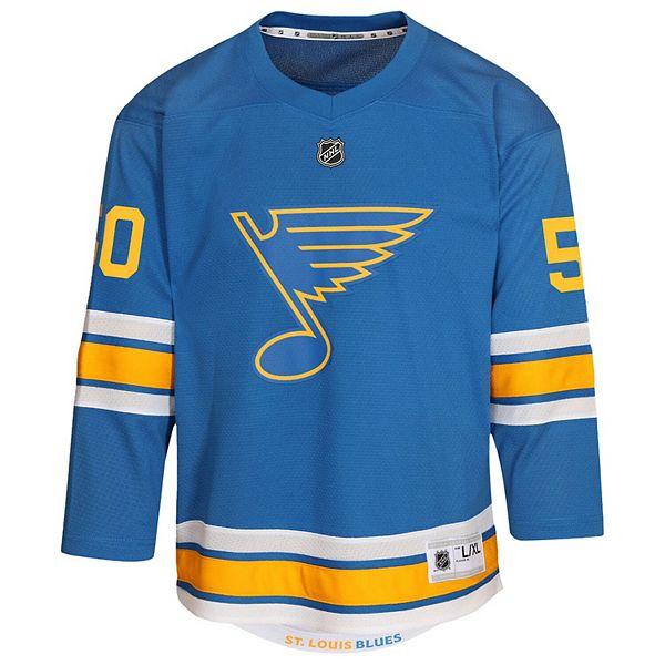 Детская реплика игровой футболки St Louis Blues Jordan Binnington в домашнем синем цвете Outerstuff — фото 3