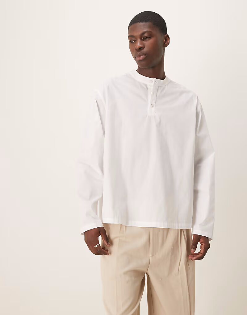

Белая рубашка свободного кроя с воротником-херли от ASOS DESIGN