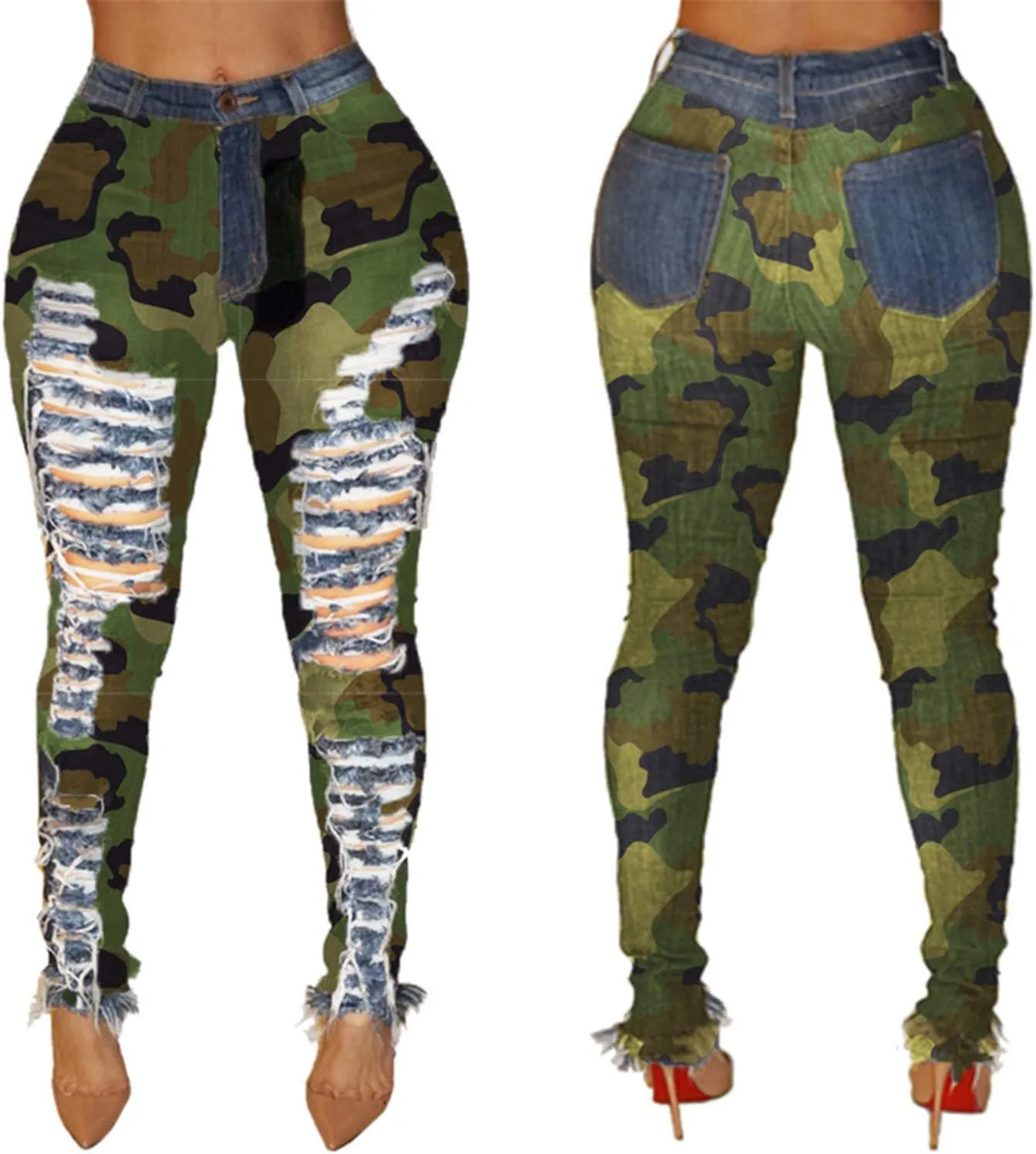Женские джинсы High Rise Camouflage с эффектом потертости — фото 4