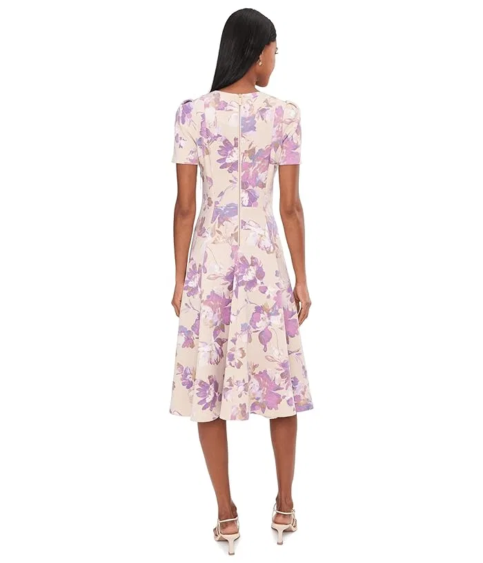 Платье A-silhouette Short Sleeve Scuba Floral Aline Calvin Klein, Khaki Regal Multi — фото 4