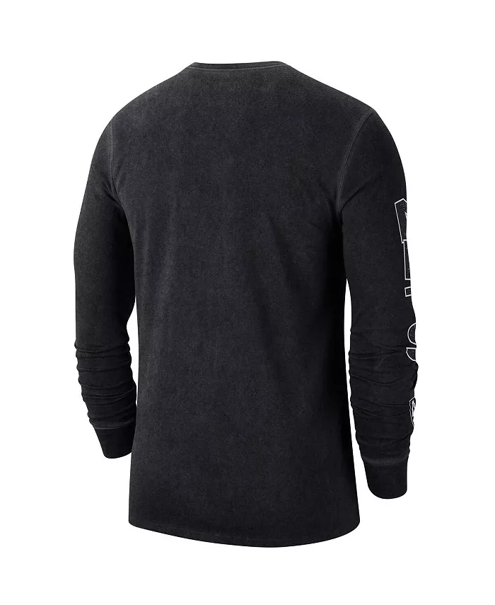 Мужская черная футболка с длинным рукавом Brooklyn Nets Courtside Retro Elevated в стиле distressed Nike — фото 2