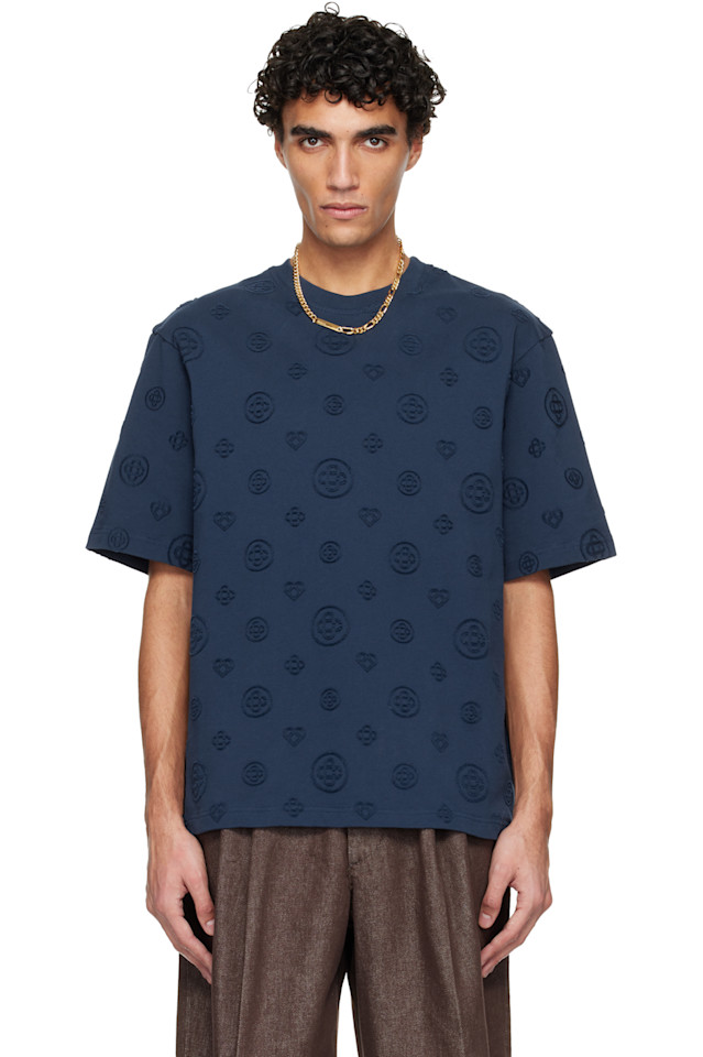 

Casablanca Футболка оверсайз с коротким рукавом и аппликацией в виде монограммы темно-синего цвета