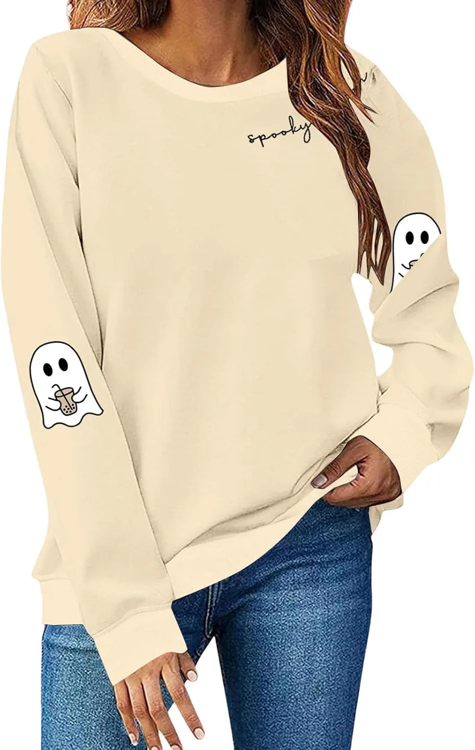 

Женский свитшот Halloween с принтом тыквы и призрака, оверсайз, длинный рукав FlekmanArt