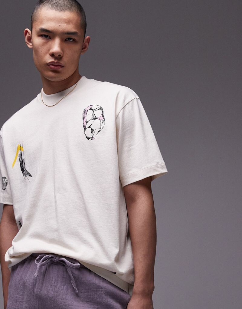 

Topman - Белая футболка оверсайз с рисунками