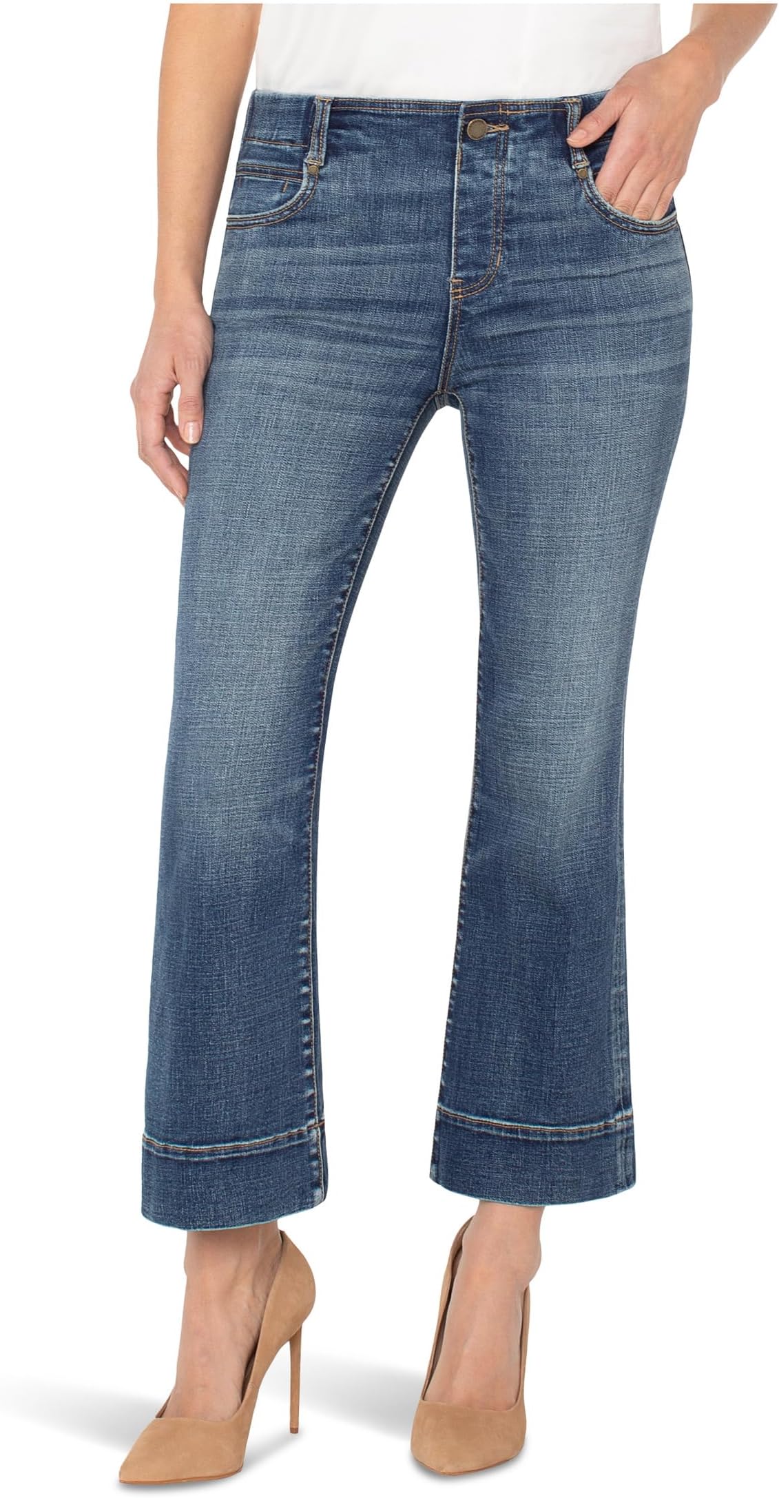 

Джинсы Liverpool Los Angeles Gia Glider Mid-Rise Pull-On Flare Jeans w/ Wide Hem, цвет Amana