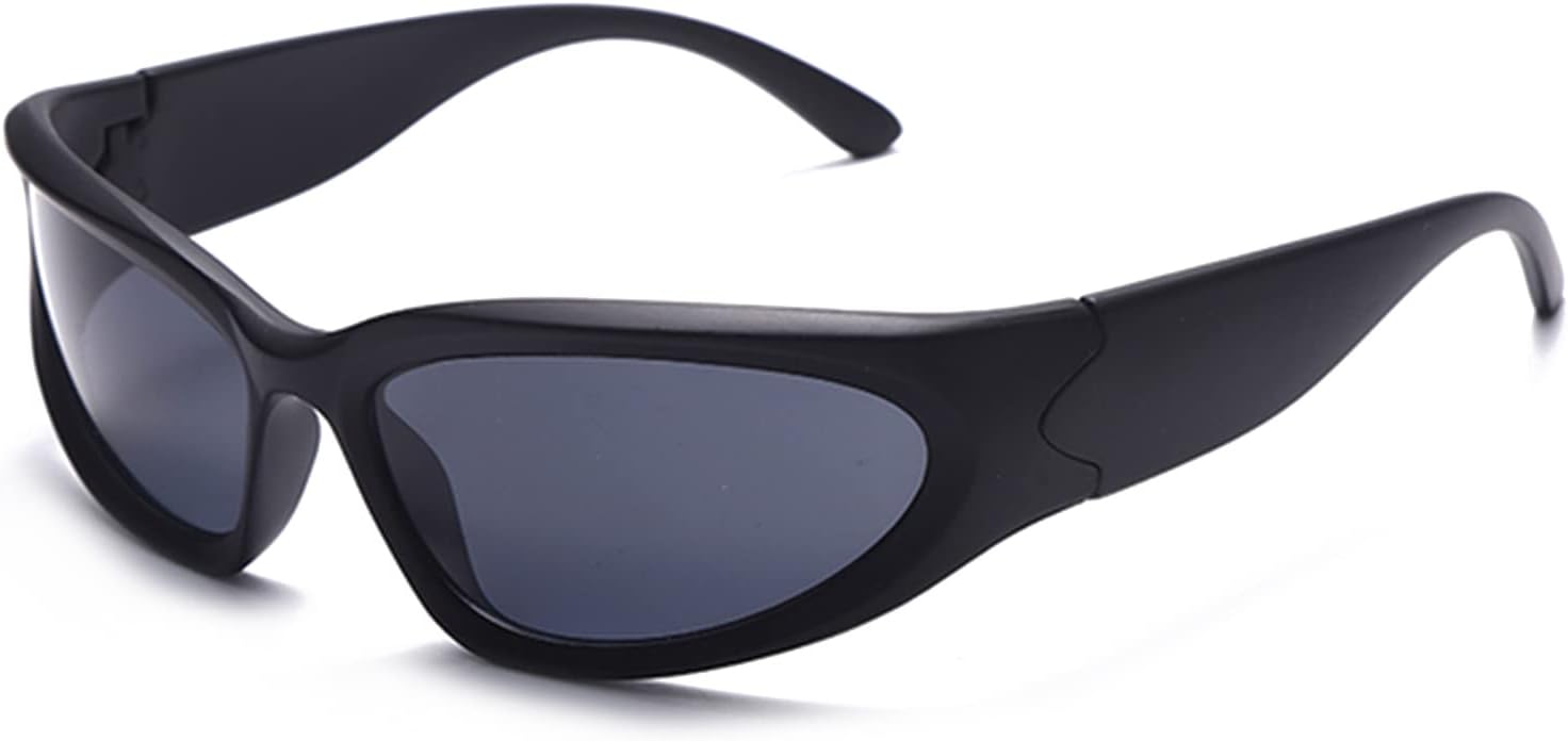 

ADE WU Модные солнцезащитные очки с обтекаемой формой для женщин и мужчин, стильные, в духе 2000-х, овальные, футуристические, для рейв-вечеринок, Black Frame/Dark Grey Lens