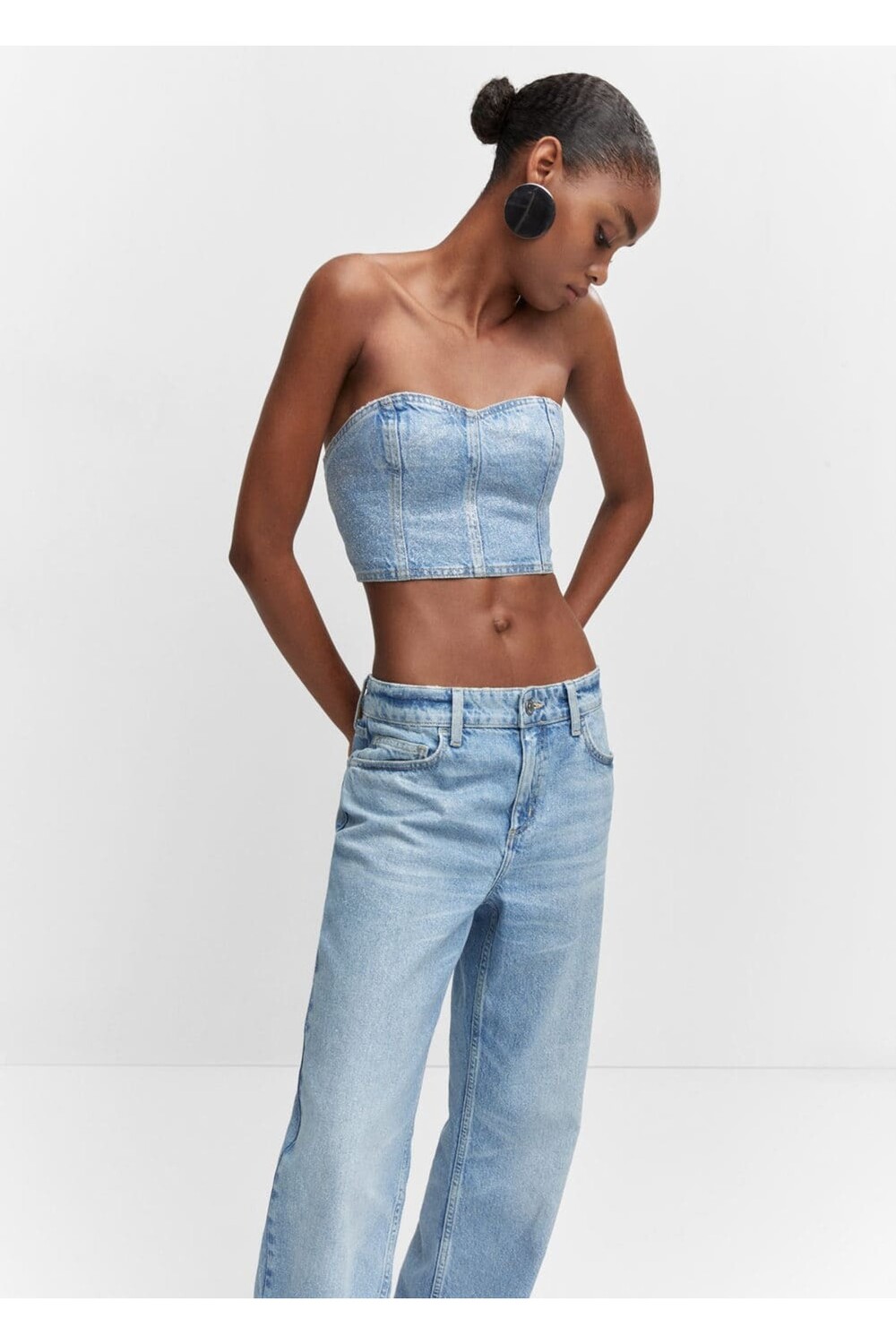 

Блузка-корсет Shiny Denim Mango, синий