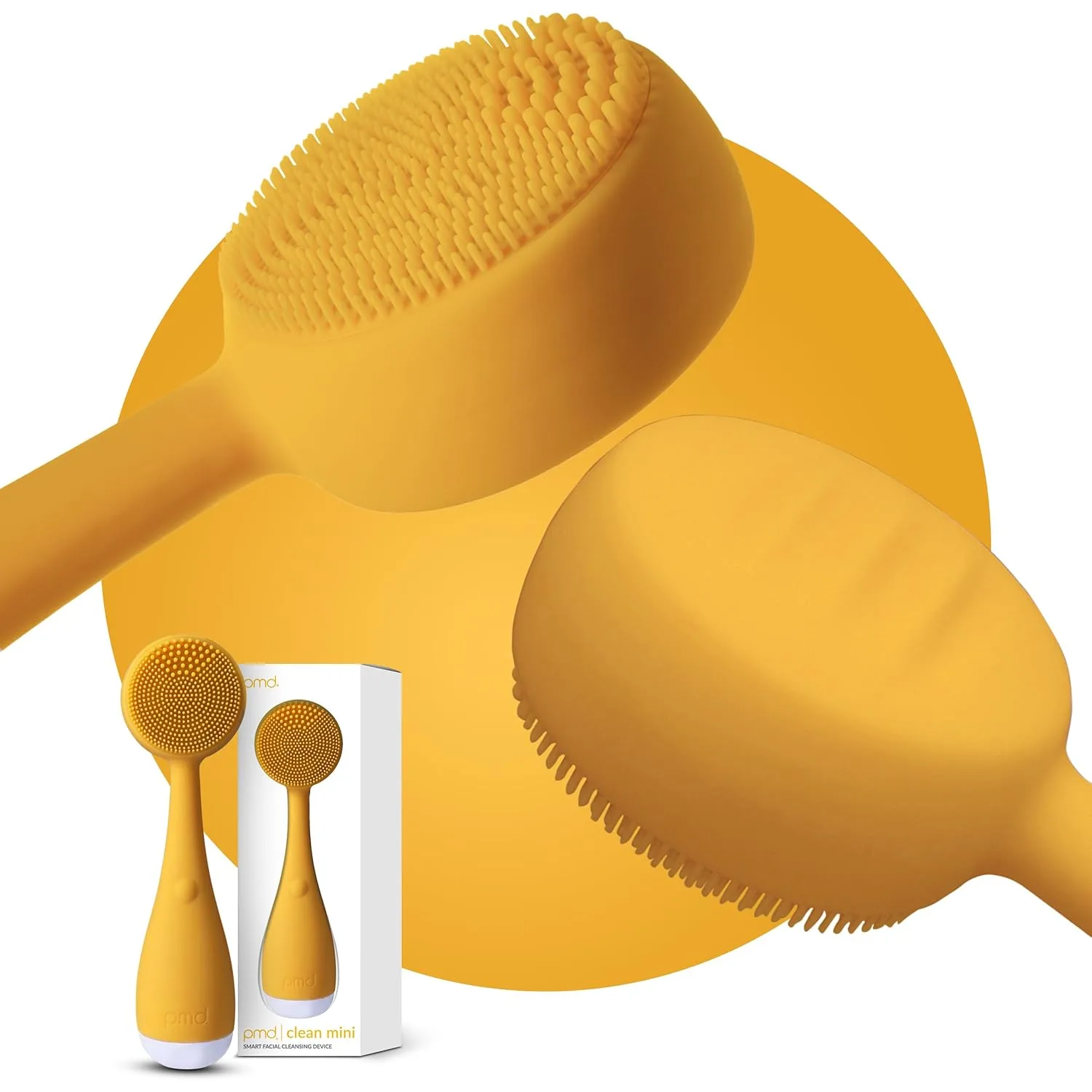 PMD Clean Mini - умное устройство для очищения кожи лица с силиконовой щеткой и массажером против старения, водонепроницаемое, технология SonicGlow, очищает поры и черные точки, подтягивает и тонизирует кожу Pmd Beauty, Yellow