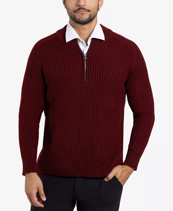 

Мужской свитер с рельефной резинкой, воротником-стойкой и молнией на четверть X-Ray, красный