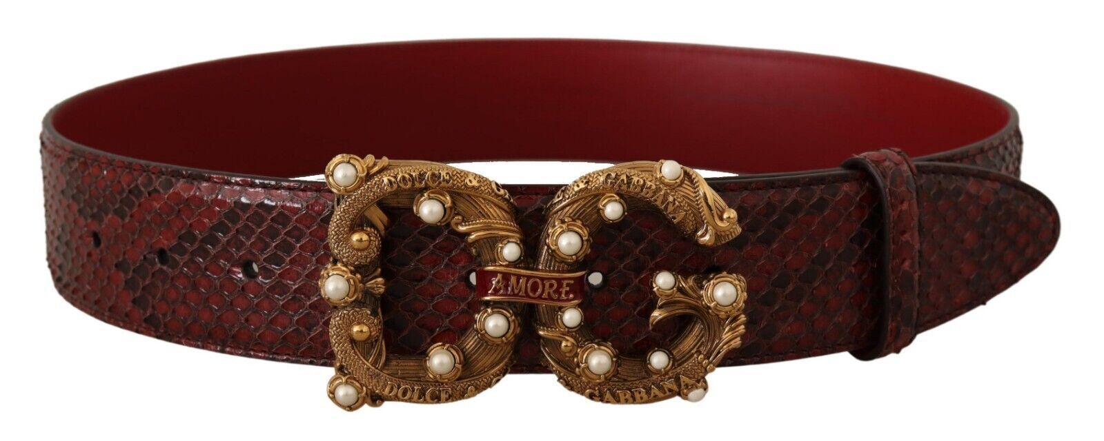 

Ремень из экзотической кожи питона с винтажной латунной пряжкой Dolce & Gabbana, красный