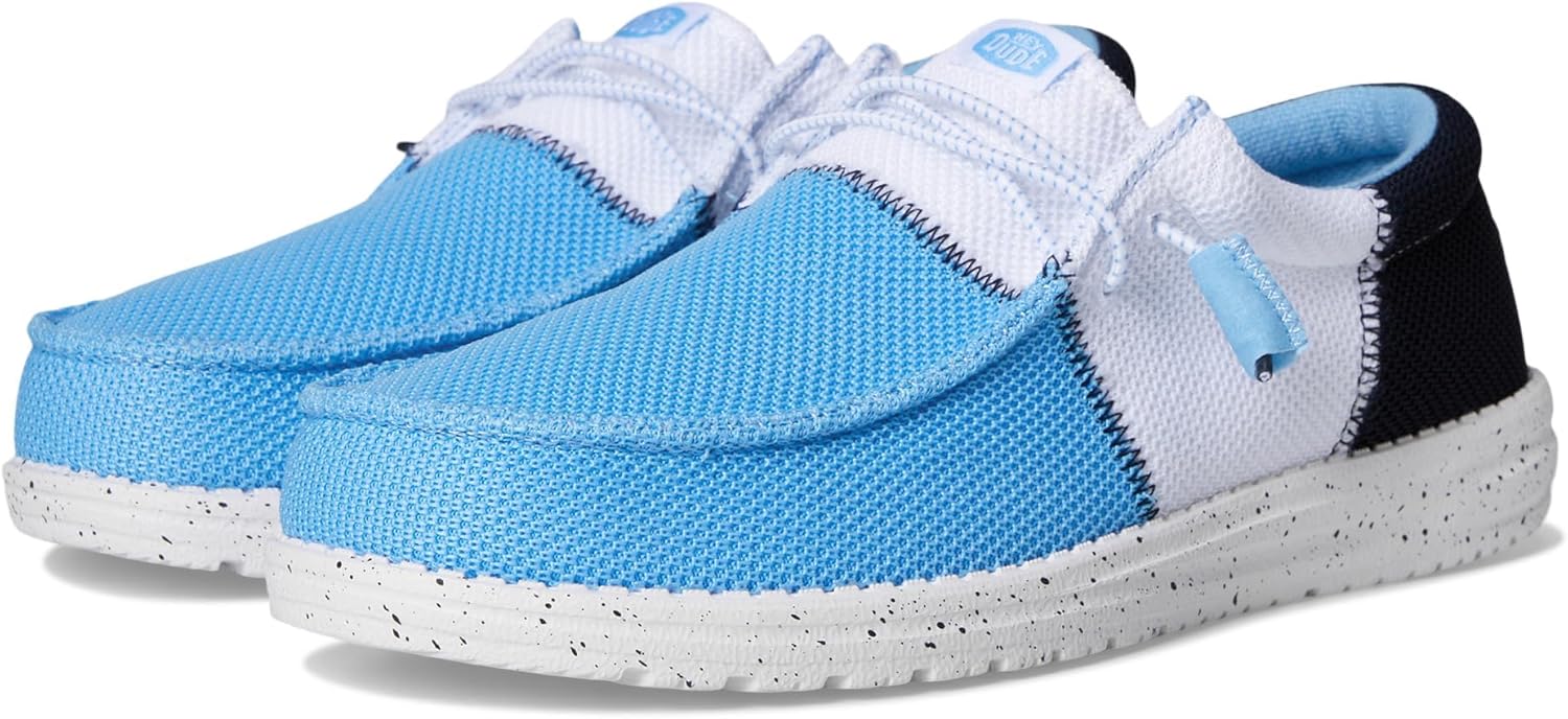 

Мужские сетчатые кроссовки HEYDUDE Wally Tri Varsity, белый/голубой/небесно-голубой