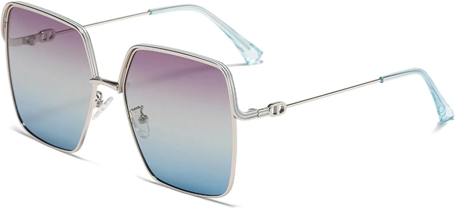 

Поляризованные солнцезащитные очки для женщин и мужчин, большая металлическая оправа, градиентные цвета, для пляжа и велосипеда VFDHN, Silver Purple Blue