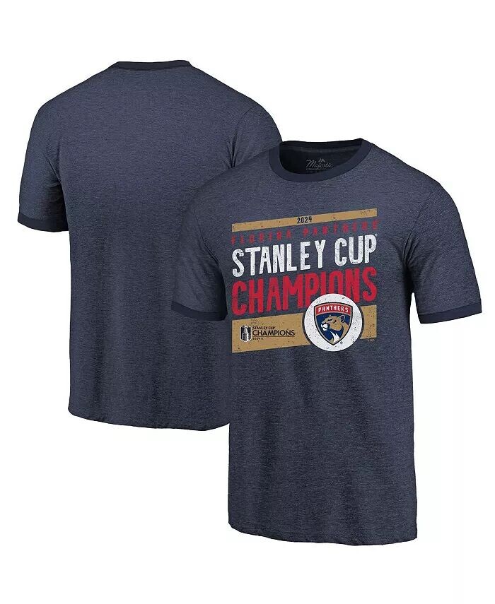 

Футболка мужская темно-синяя Florida Panthers 2024 Stanley Cup Champions Tri-Blend Ringer Majestic