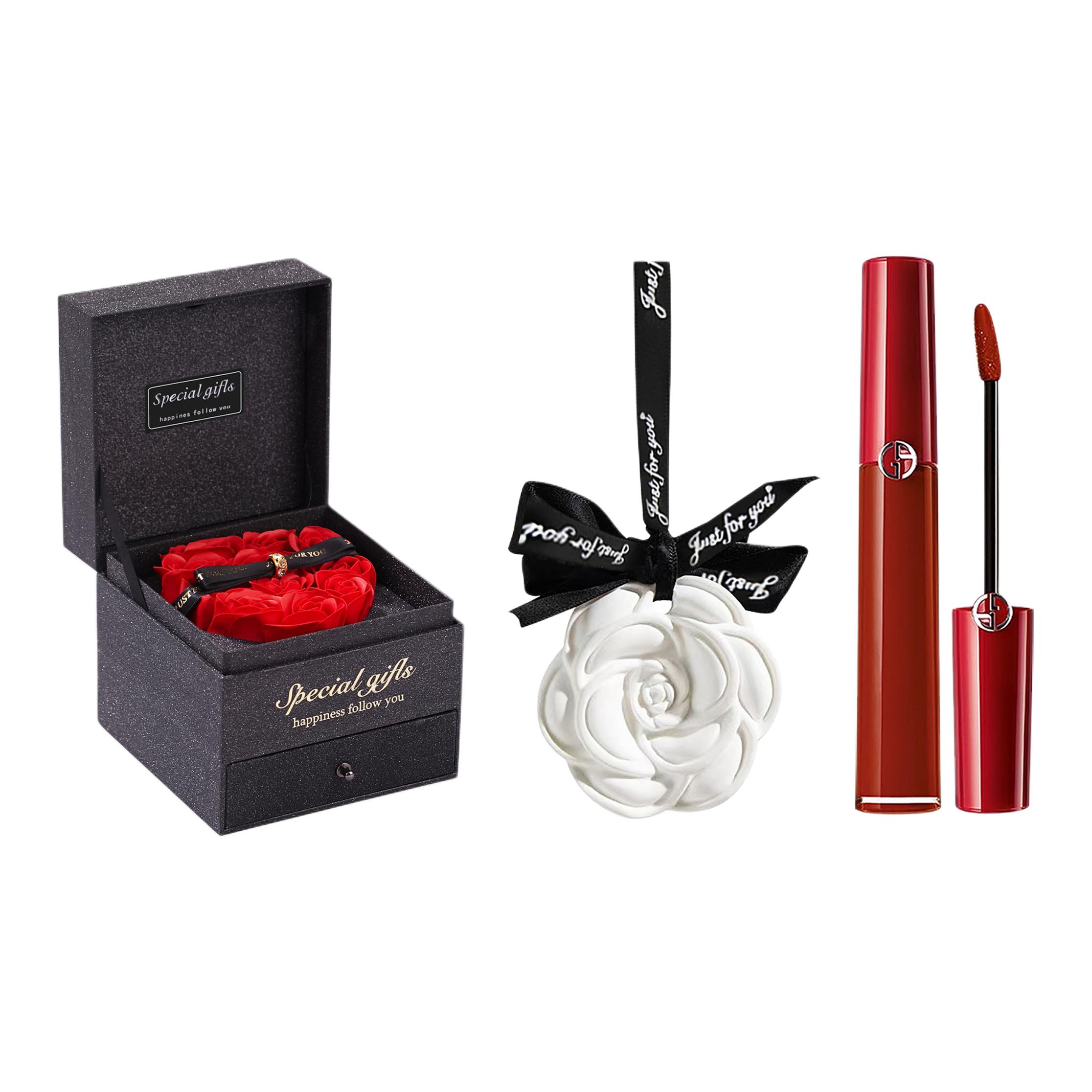 

Набор косметики blazing blue gold для женщин DIOR, ARMANI 405 Rotten Tomatoes красный+Camellia Aromatherapy Diffuser Stone+розовый Box