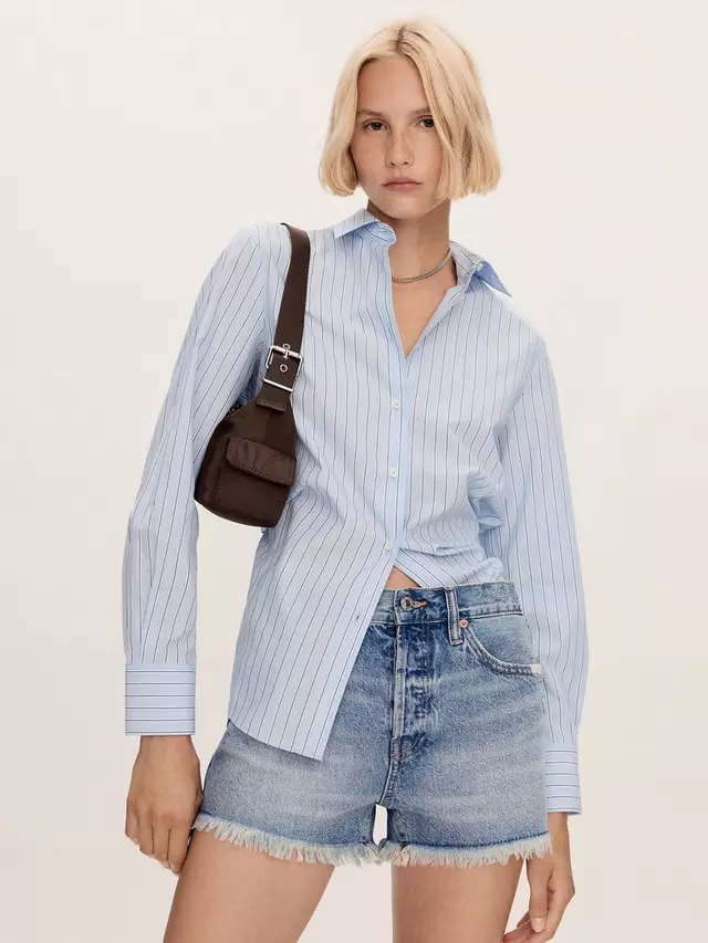 

Шорты Mango Elena Denim Frayed Hem, цвет light blue