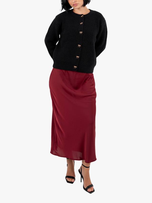 

Кардиган с ребристой вязкой и пуговицами-бантиками Lovedrobe, Black