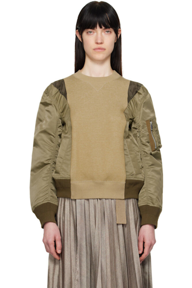 

Толстовка цвета хаки из губчатого свитшота и нейлонового твила sacai