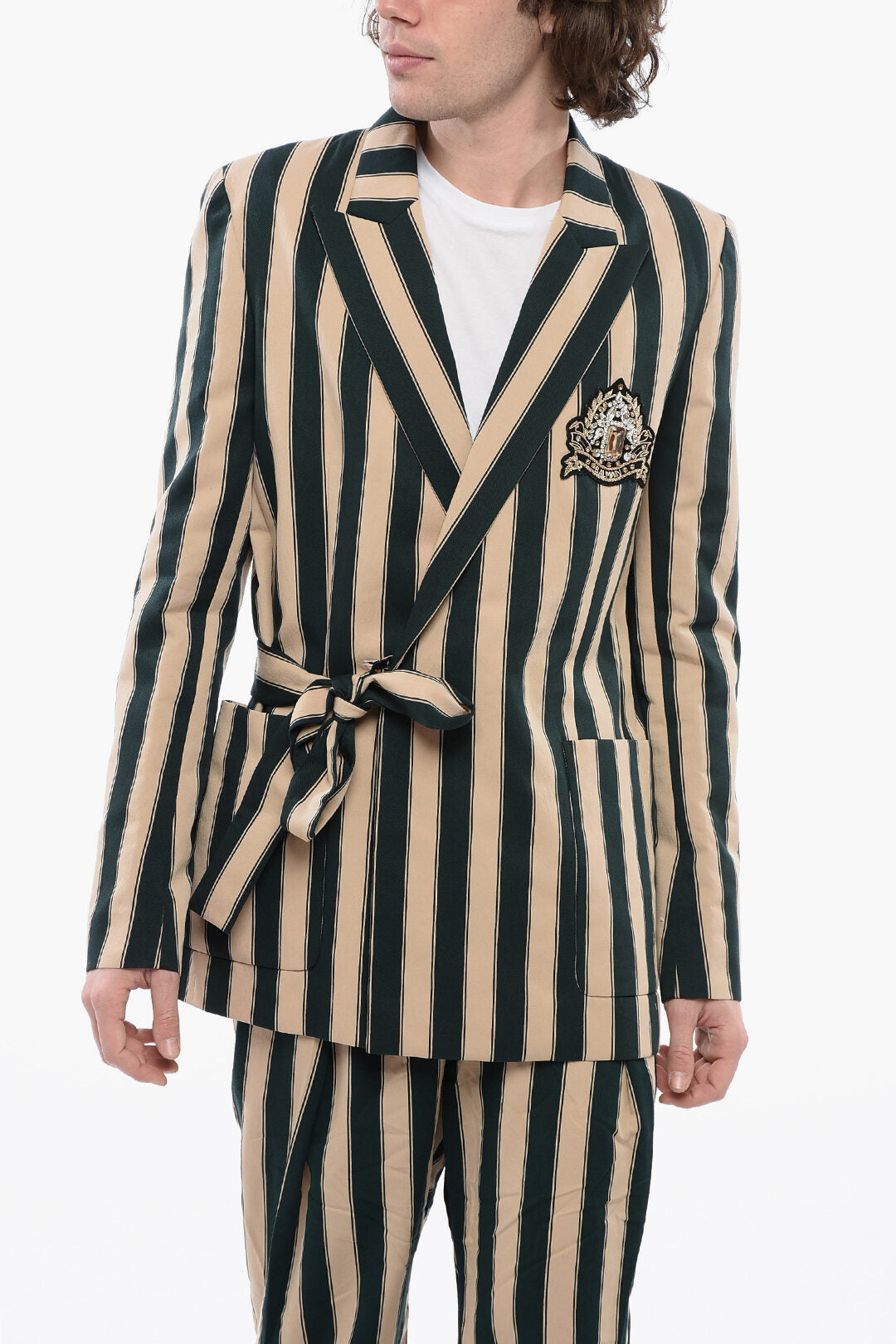 

Блейзер Balmain Blanced Stripe из вискозной смеси с запахом, цвет multi