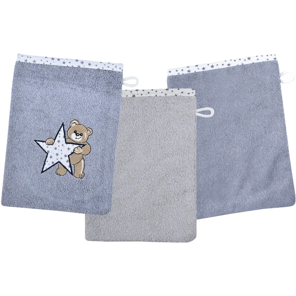 

Мочалка Teddy/Stern набор из 3-х полотенец 1x с милой вышивкой мишки, 2x однотонные Wörner, Grau,chrom, basalt