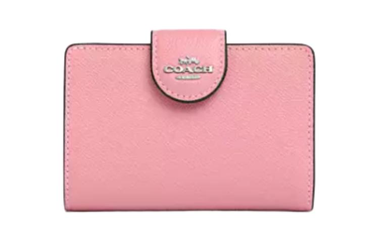 

COACH Угловой кошелек на молнии из перфорированной кожи миниатюрный женский серебристый с цветочным розовым