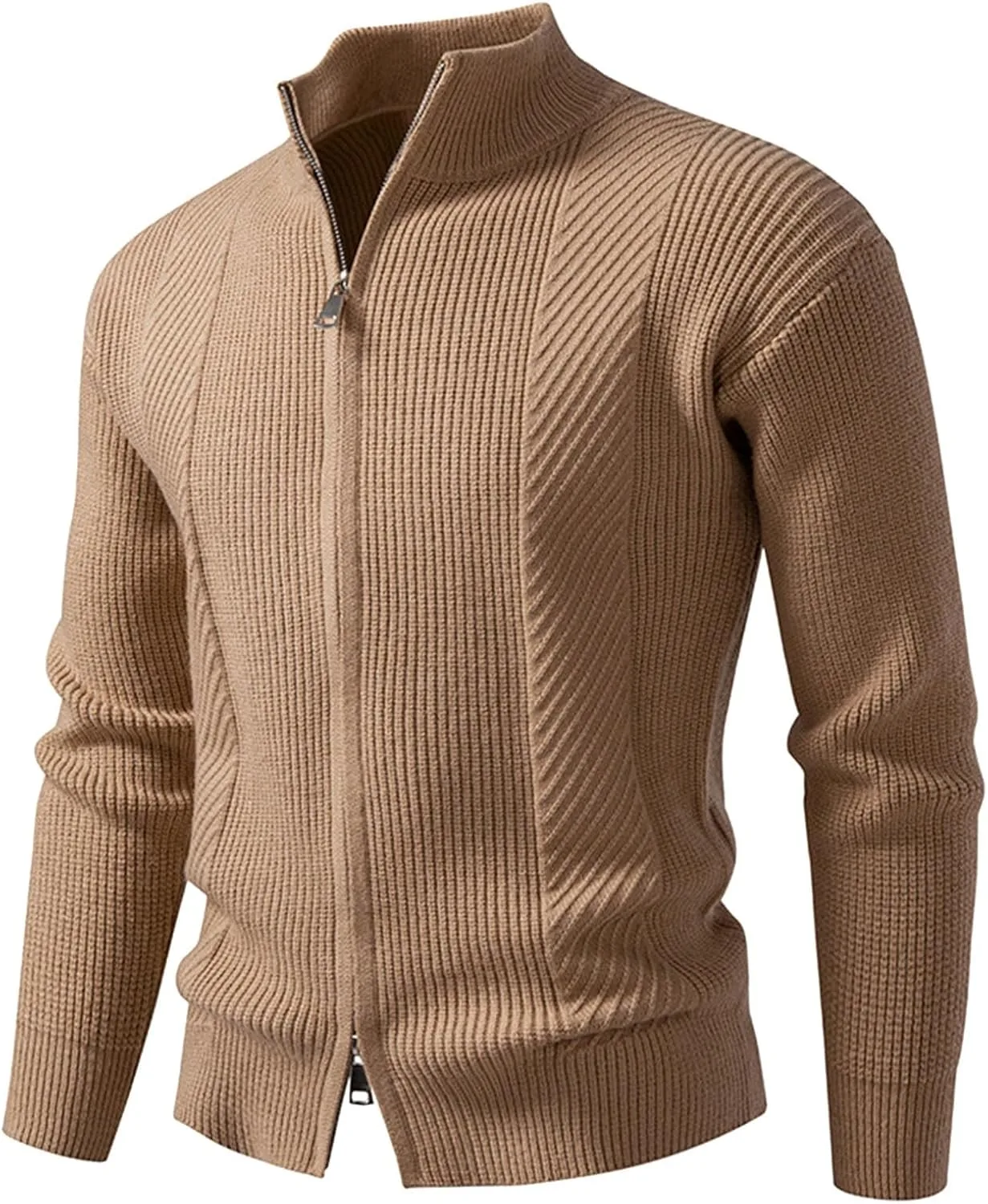 

Мужской кардиган на молнии с воротником-стойкой, slim fit, вязаный JHOKCI