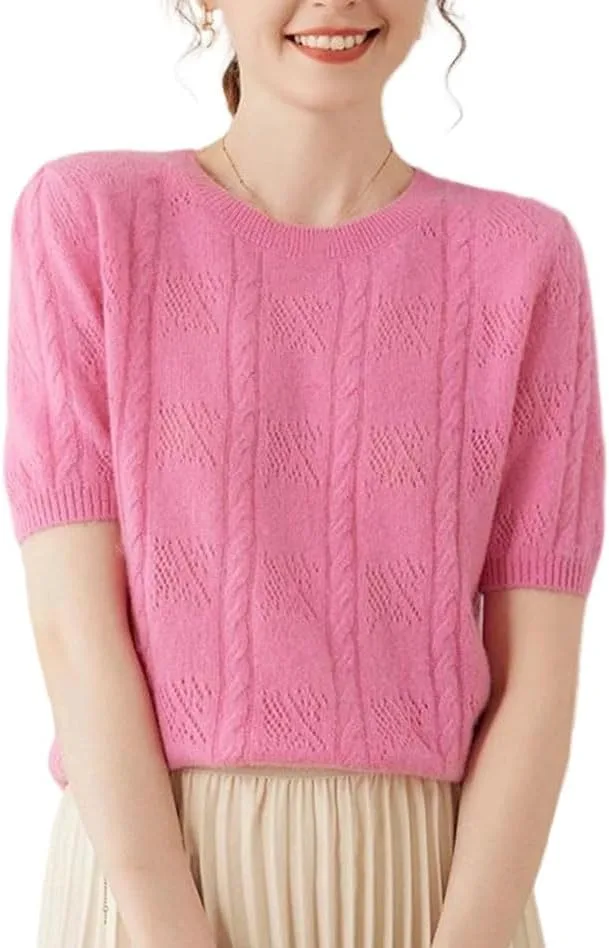 

Кашемировый свитер женский с коротким рукавом и круглым вырезом