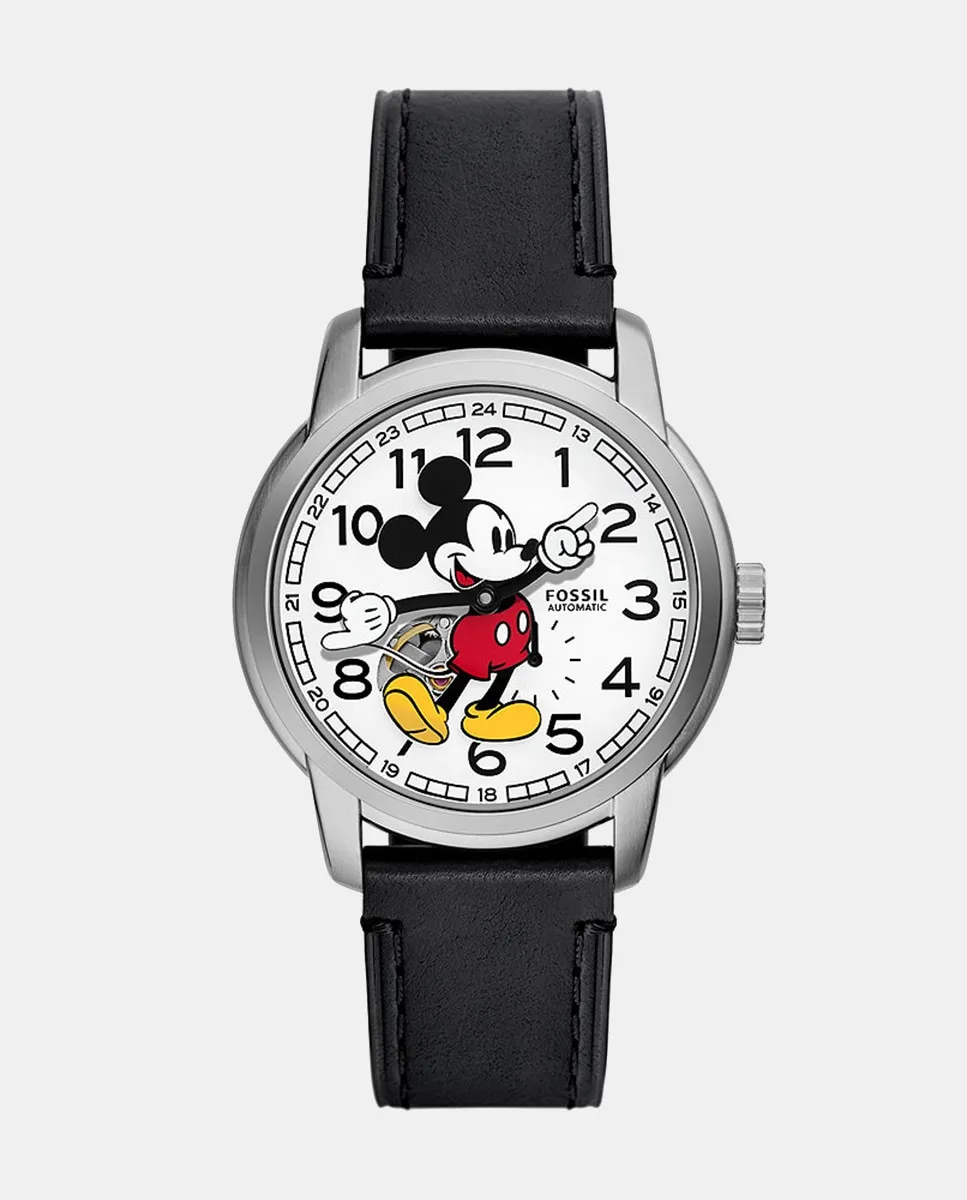 

Мужские часы Disney SE1111 из черной кожи Fossil, черный