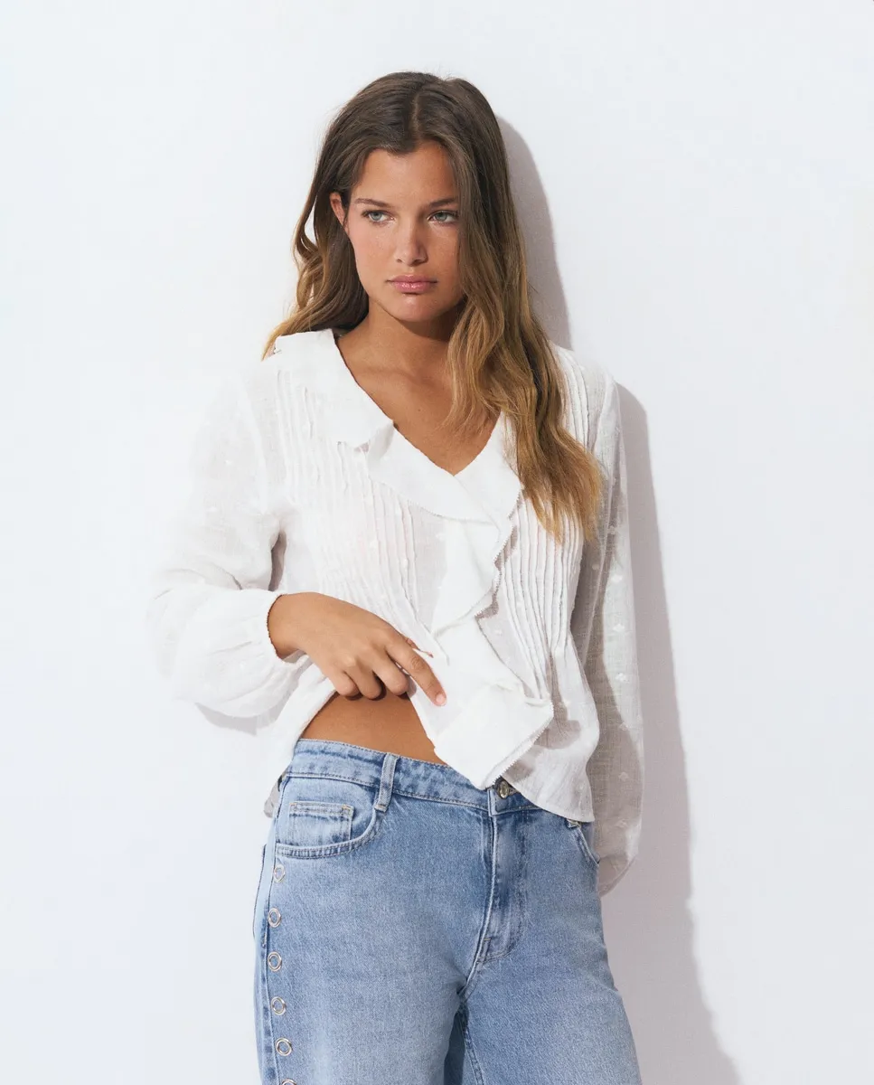 

Женская блузка с длинным рукавом и воланом Brownie, белый