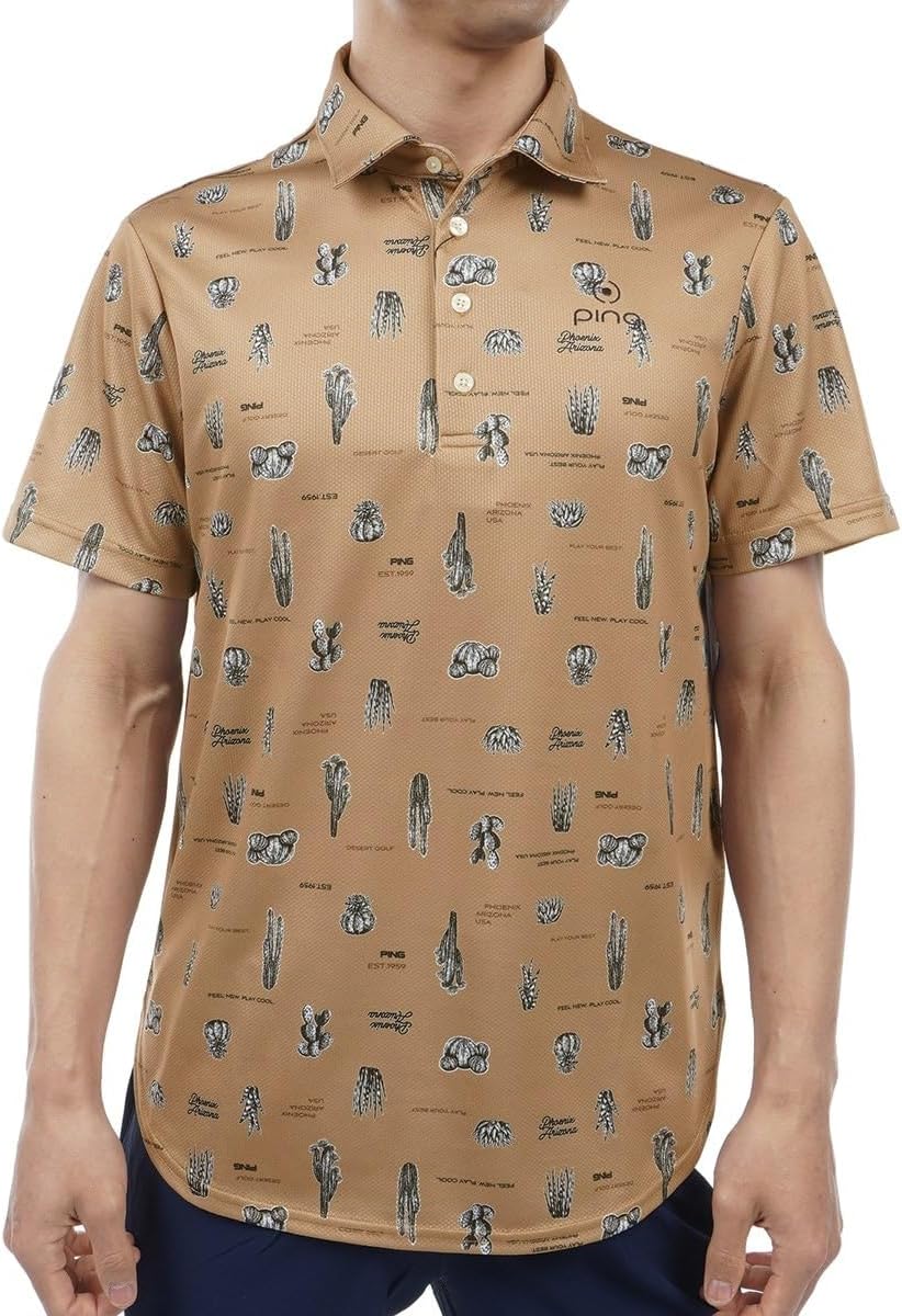 

Мужская поло-рубашка с коротким рукавом Pin Apparel 621-4160315 (с рисунком кактуса, впитывающая и быстросохнущая), для гольфа, 040Бежевый Ping Apparel