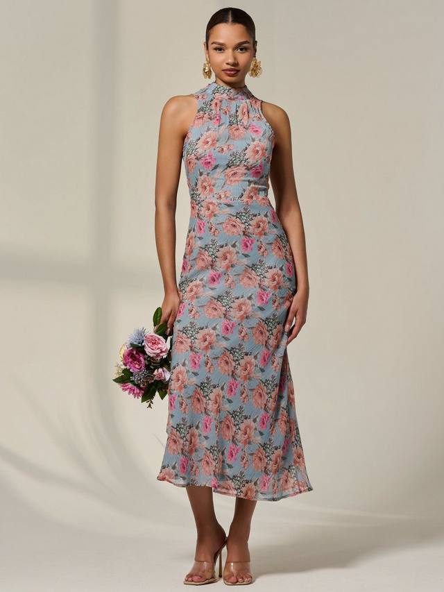 

Цветочное платье с высоким воротником миди Jolie Moi, Blue