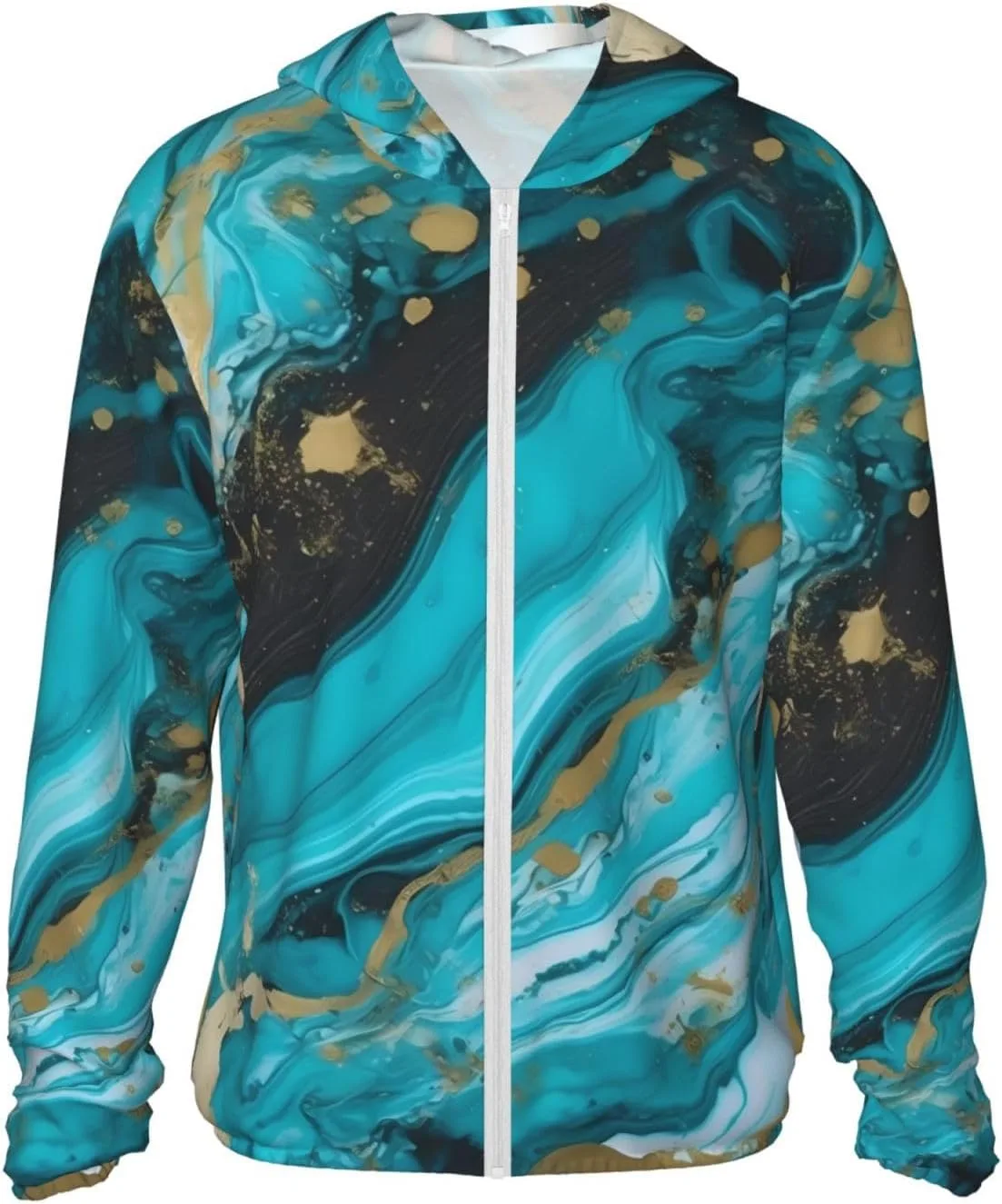 

Толстовка с капюшоном для защиты от солнца UPF 50+ Turquoise Blue Gold Marble HCBPWVQA