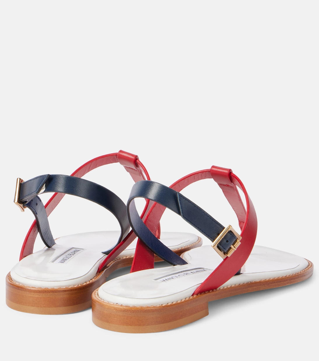 Кожаные сандалии-танкетка Hata Manolo Blahnik, 6057 Navy/4116 Dred/1014 Whit — фото 2
