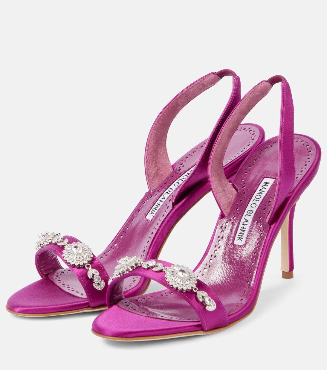Босоножки с открытой пяткой из атласа с отделкой Lamisan Manolo Blahnik, цвет 6520 dpnk — фото 4