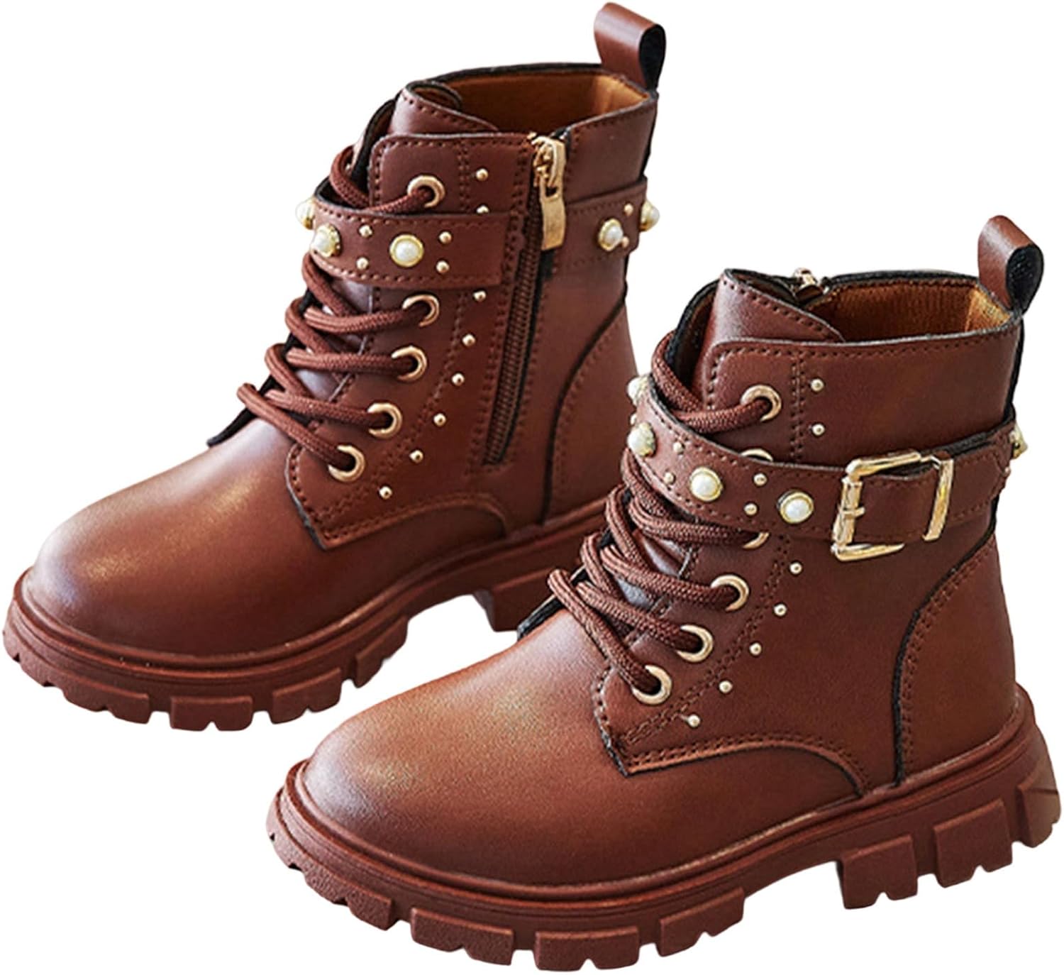 

Детские ботильоны для девочек на шнуровке, с молнией сбоку, кожаные, в стиле милитари и гот, короткие прогулочные ботинки Generic, #019