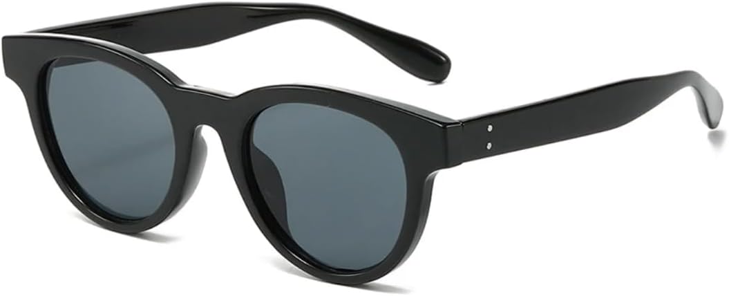 

Солнцезащитные очки для мужчин и женщин - защита UV400 - овальная круглая оправа с заклепками, цветные линзы, для занятий спортом на открытом воздухе и вождения DSVIGF, Black Gray