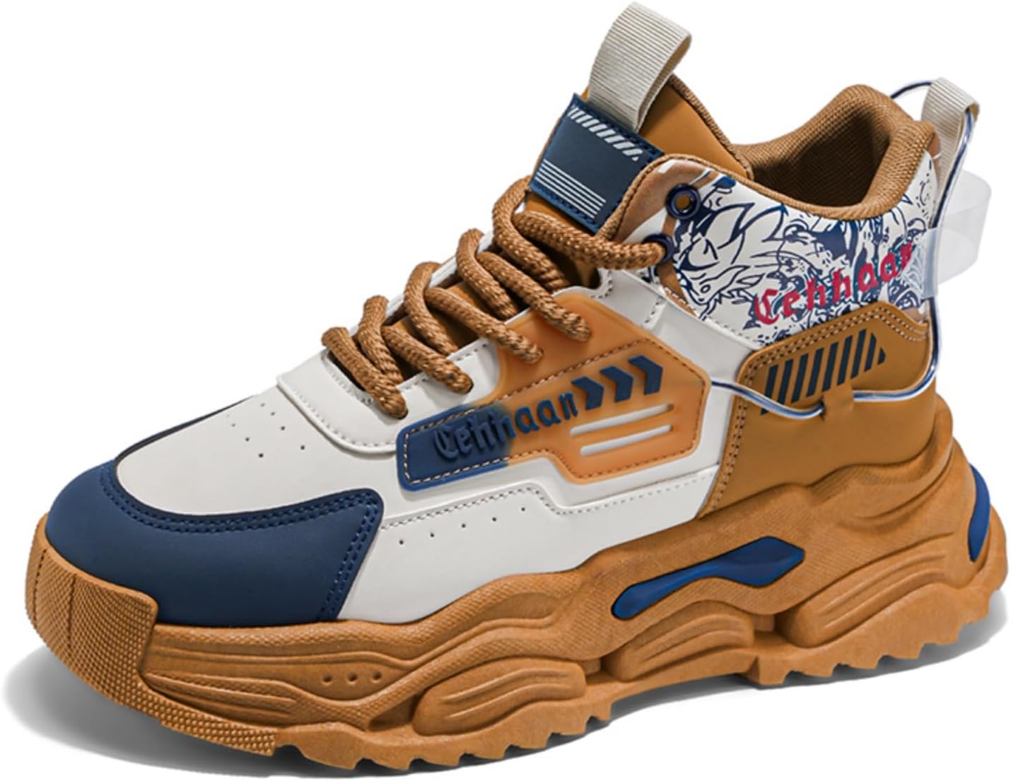 

Мужские модные высокие кроссовки с массивной подошвой - обувь для прогулок с амортизирующей стелькой и противоскользящим дизайном, Дышащая обувь из сетки для городской жизни и активного отдыха Lshwcift, синий