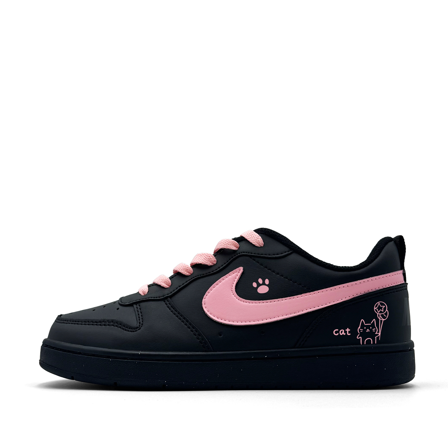 

Nike Court Borough Pink Cat Paw Slip Resistant Low top Kids' Skateboarding Shoes Black Teenagers