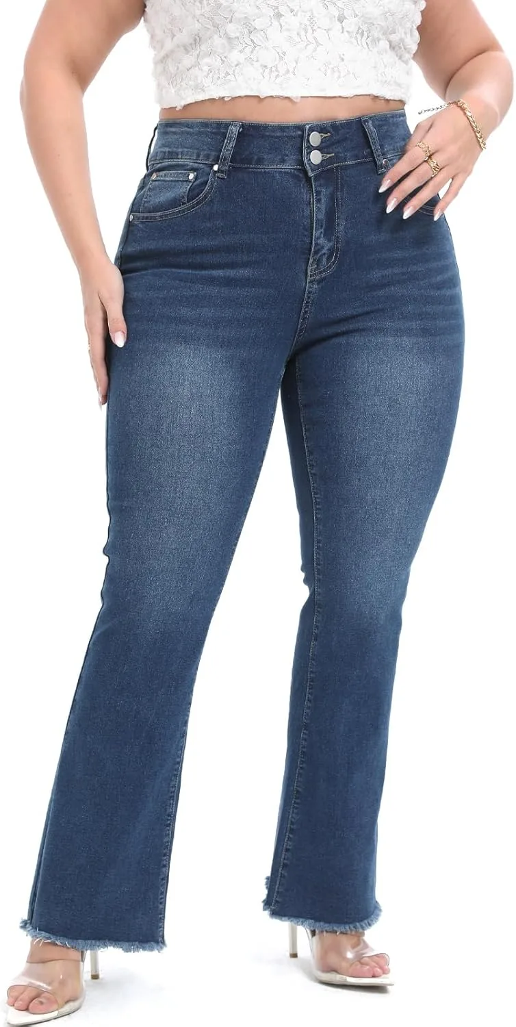 

Женские джинсы bootcut с двойной пуговицей, высокие с эффектом коррекции фигуры VPWHY